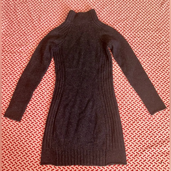 Autumn Cashmere Gray/Black 100% cashmere ribbed funnel neck turtleneck dress XS - Picture 6 of 11